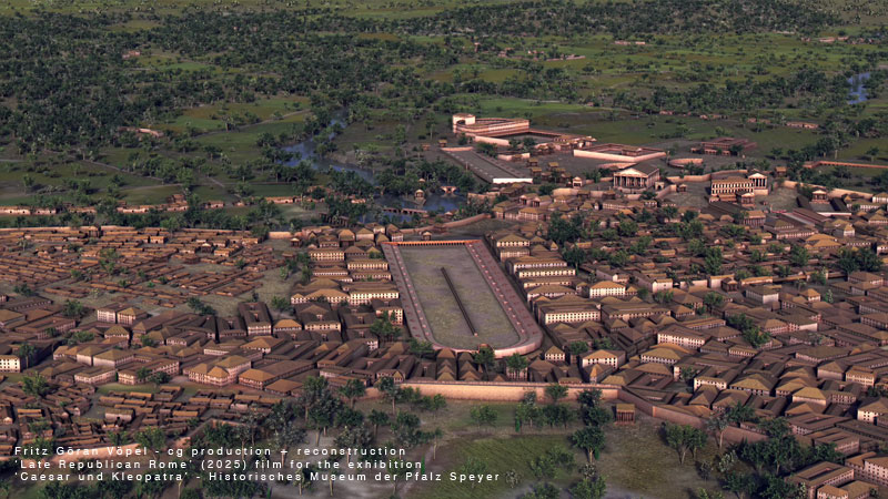 Stadtbauhistorische Rekonstruktion des spätrepublikanischen Rom - Blick auf den Circus Maximus von Südosten / image by Fritz Göran Vöpel, 2026 / © Historisches Museum der Pfalz Speyer