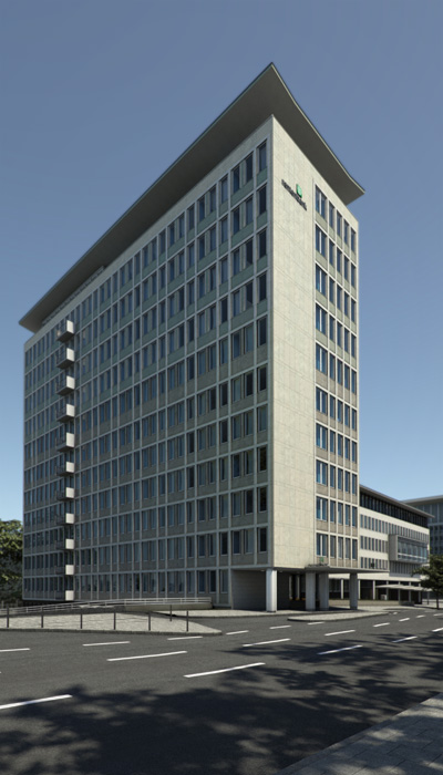 Rentenbank Frankfurt am Main mit Erweiterung - Blick entlang der Hochstraße von Westen / image by Fritz Göran Vöpel, 2018 / © Landwirtschaftliche Rentenbank